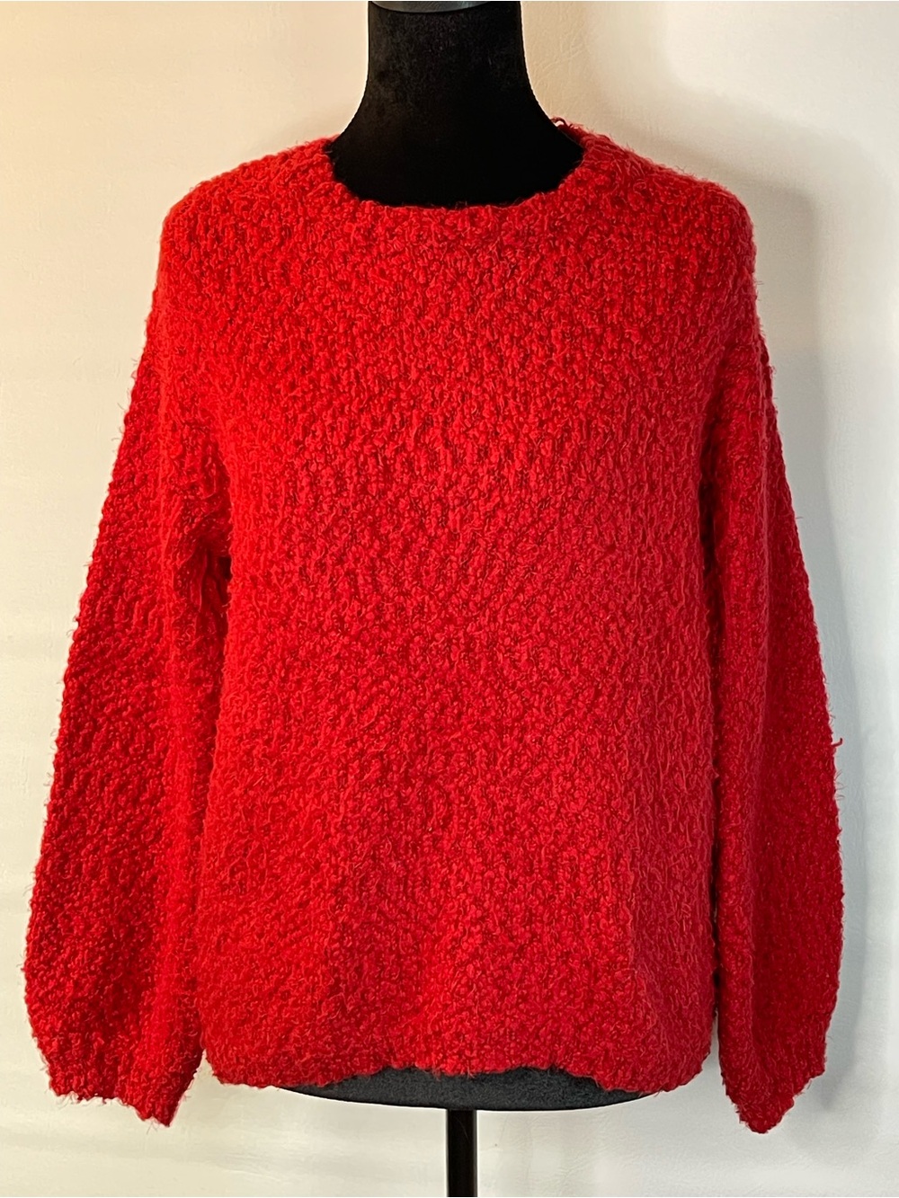 Classic Crewneck Bouclé Sweater in Red